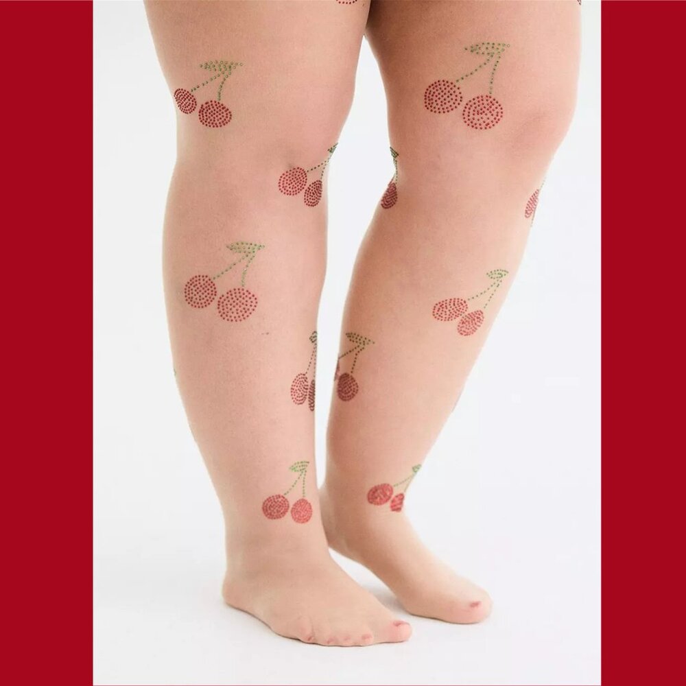 Torrid - Retro Chic Cherry Rhinestone Tights - Picture 9 of 12